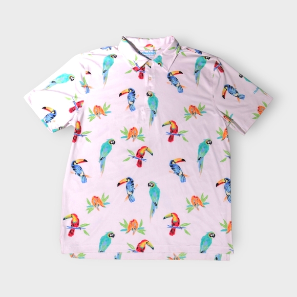 Chubbies The Birds Of Polodise Performance Polo Shirt Medium White Parrot Toucan - Picture 2 of 8